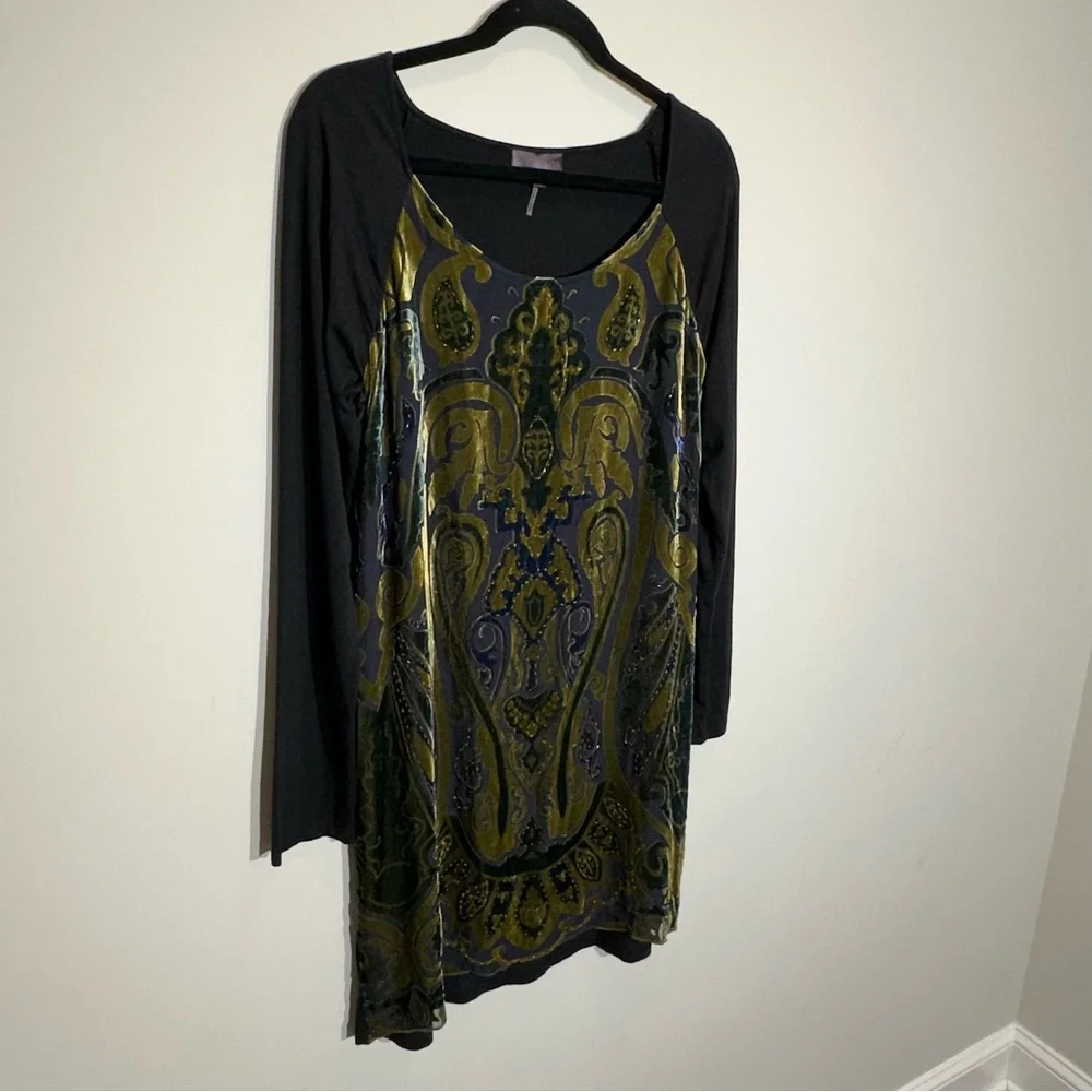 HALE BOB Velvet Burnout Long Sleeve  Silk Dress With Beads Size M - Picture 2 of 15